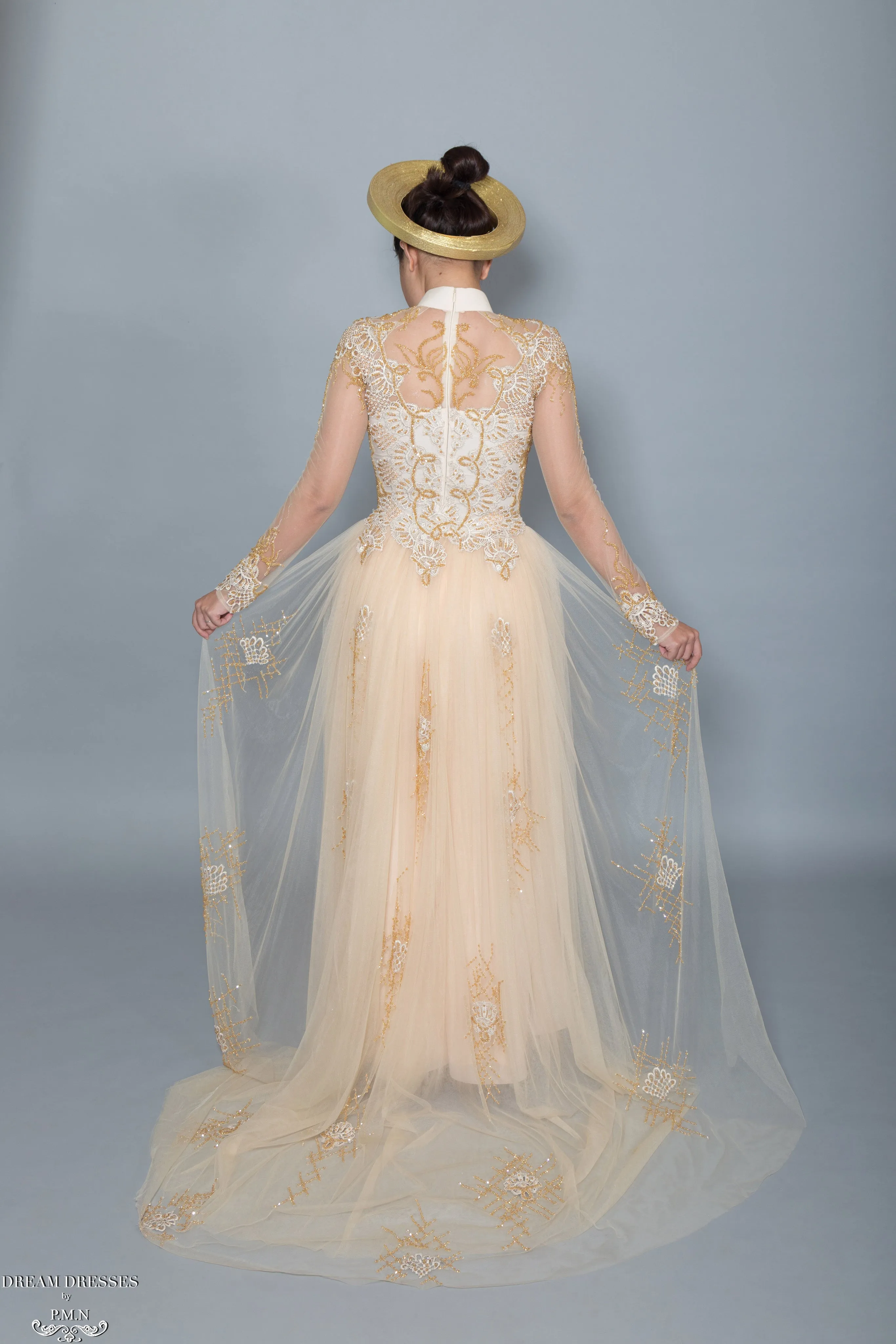 Gold Bridal Ao Dai | Vietnamese Bridal Dress with Embellishment (#HELGA)