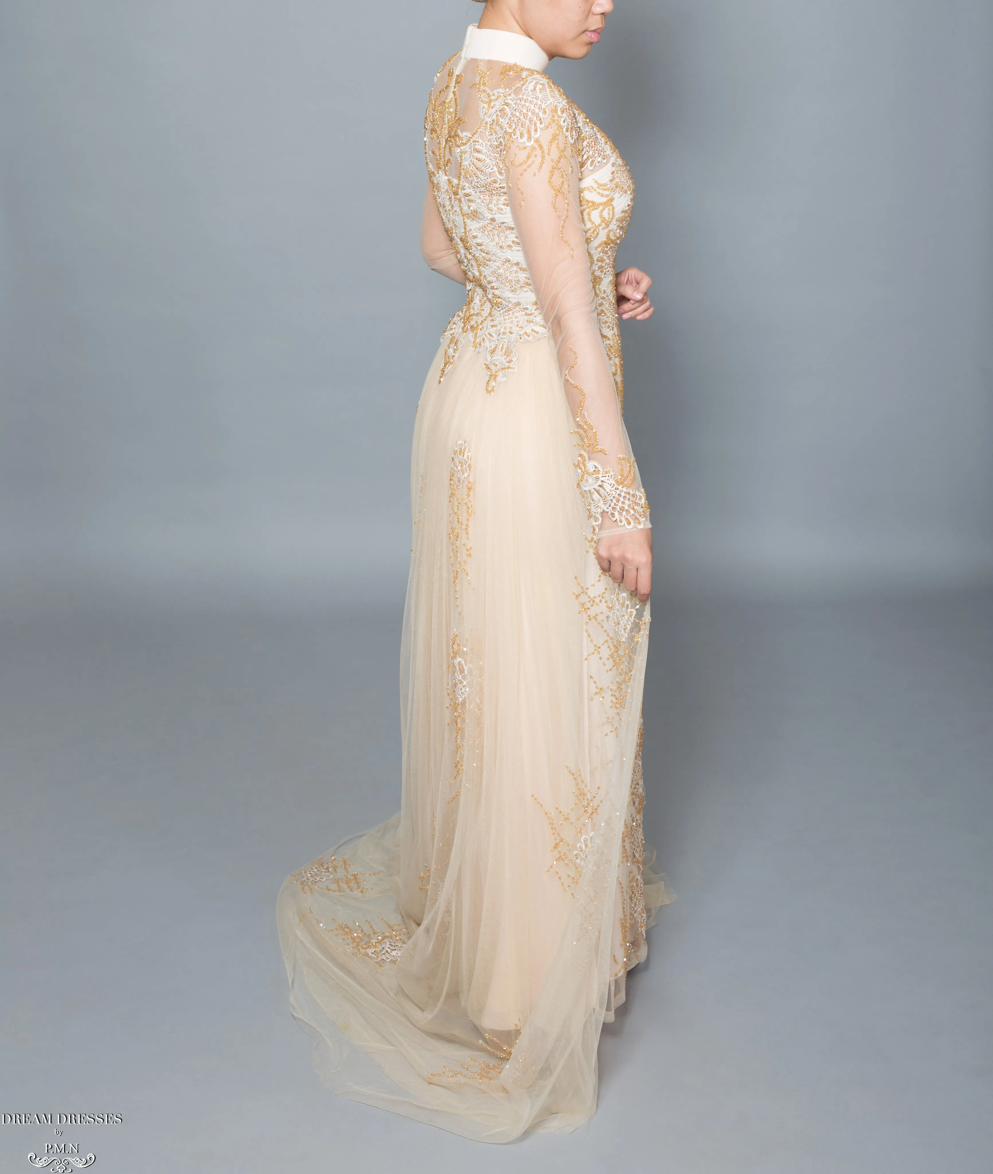 Gold Bridal Ao Dai | Vietnamese Bridal Dress with Embellishment (#HELGA)
