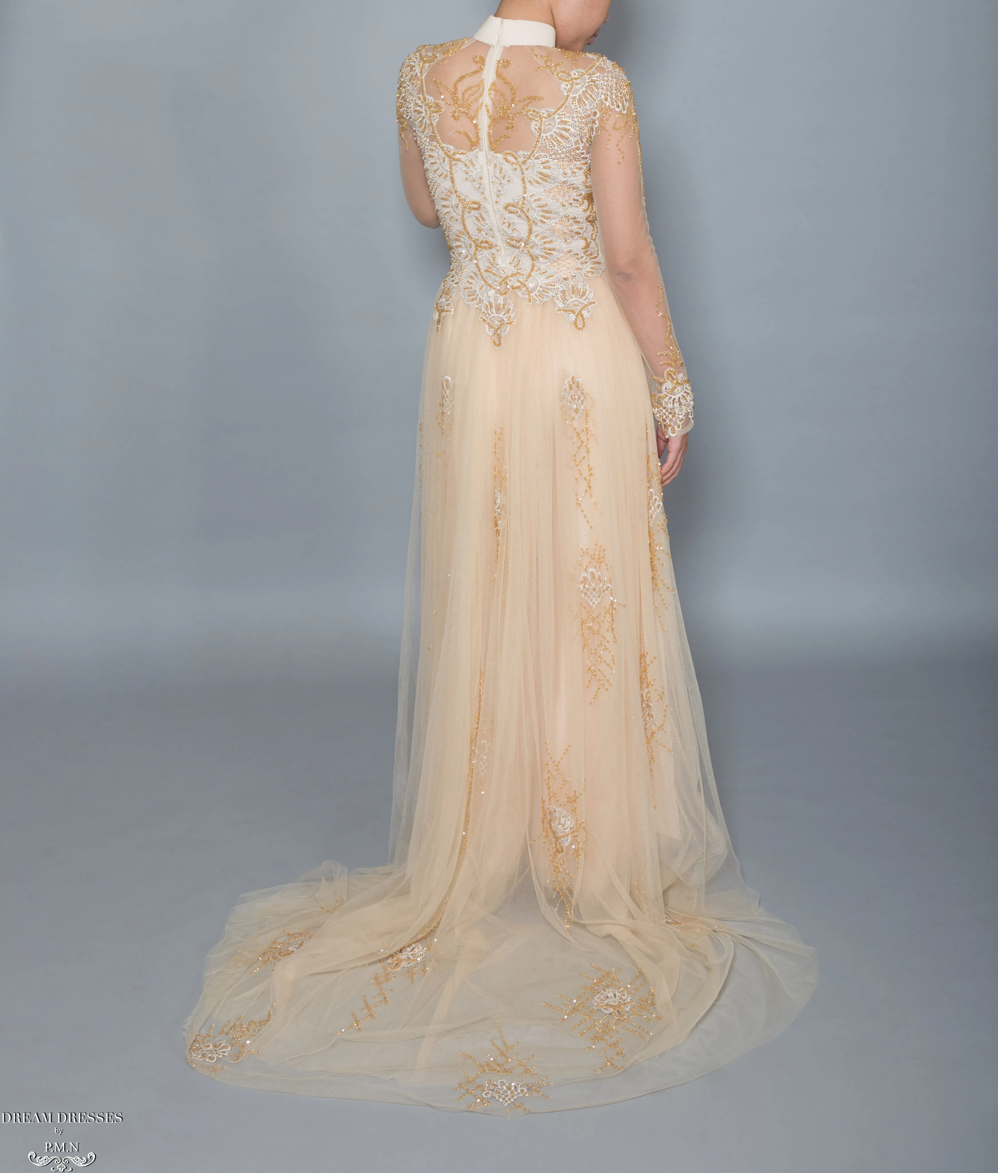 Gold Bridal Ao Dai | Vietnamese Bridal Dress with Embellishment (#HELGA)