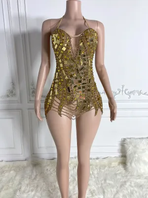 Golden Strapy Glitz Backless Dress