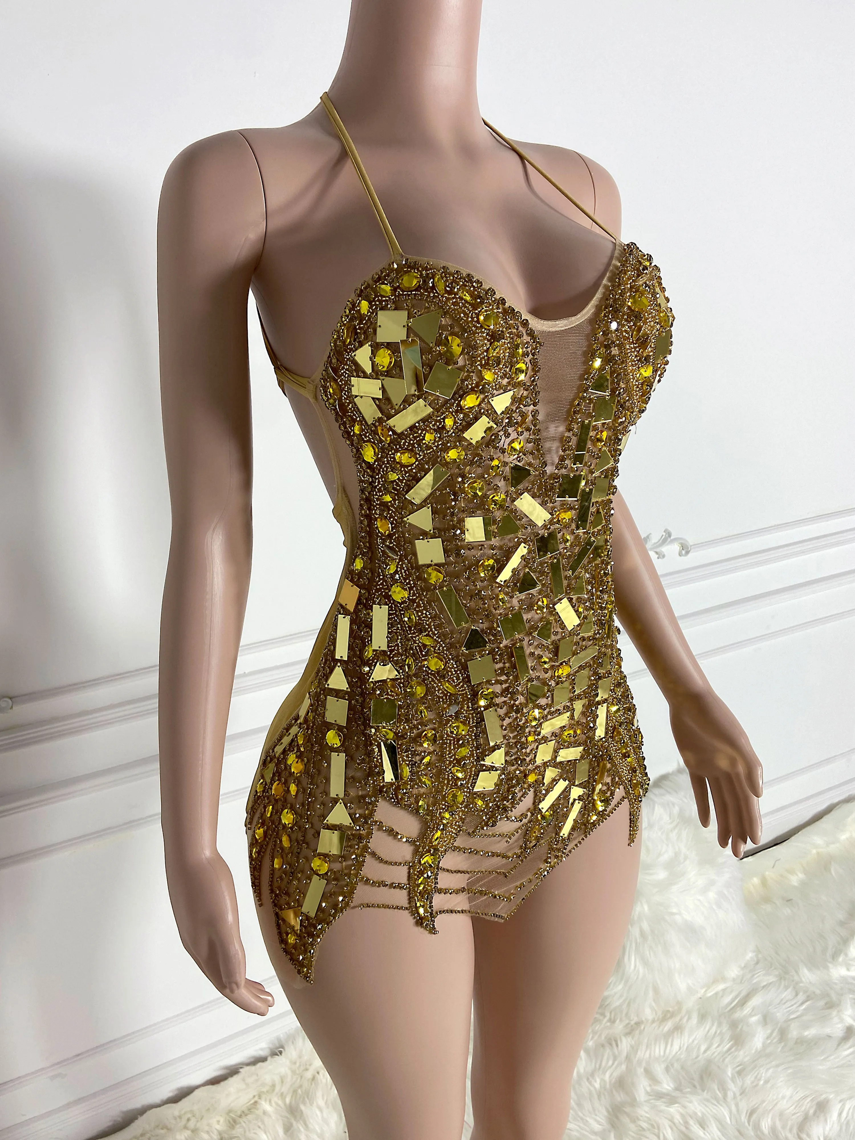 Golden Strapy Glitz Backless Dress