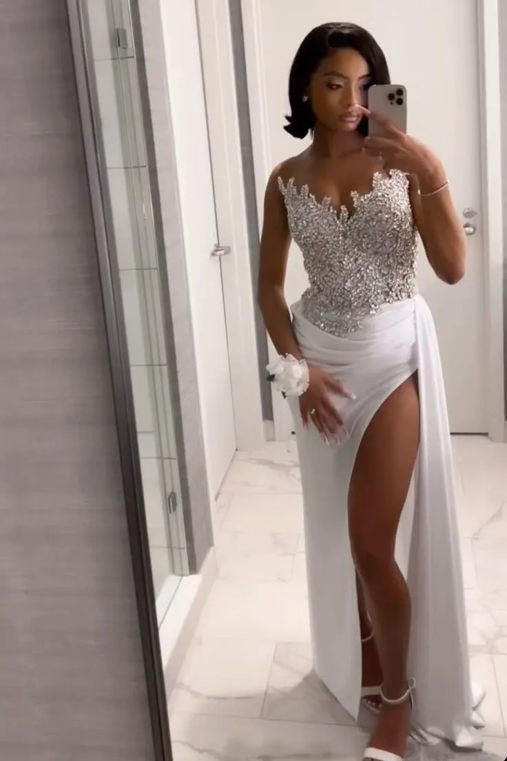 Gorgeous Long White A-line Prom Dress With Slit       fg6776