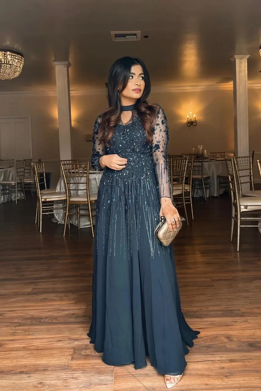 Gown with Embellished Long Sleeves - Ready To Ship