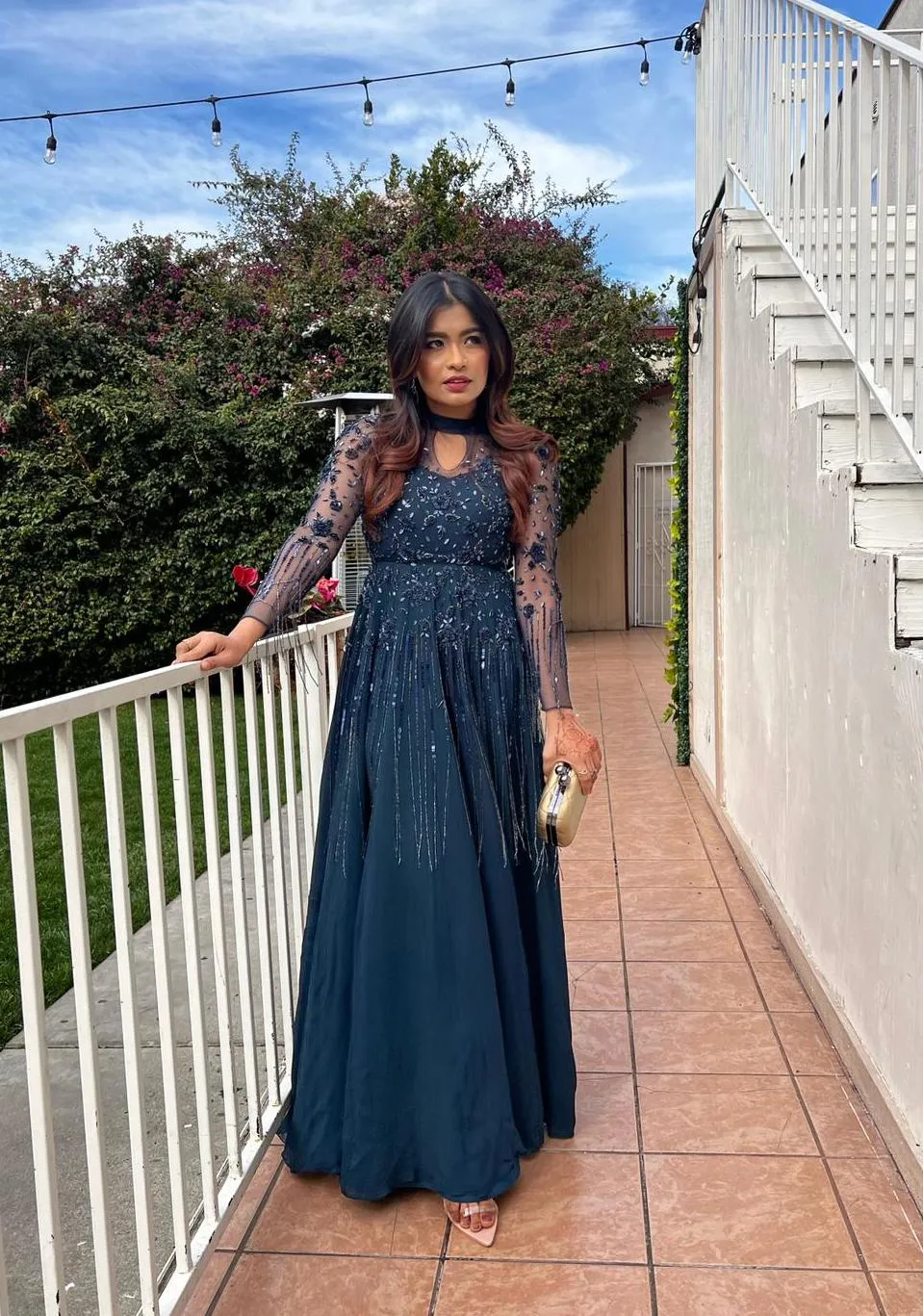 Gown with Embellished Long Sleeves - Ready To Ship