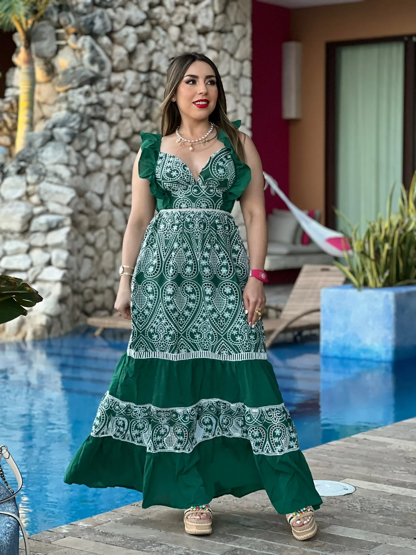 Green Crochet Maxi Dress