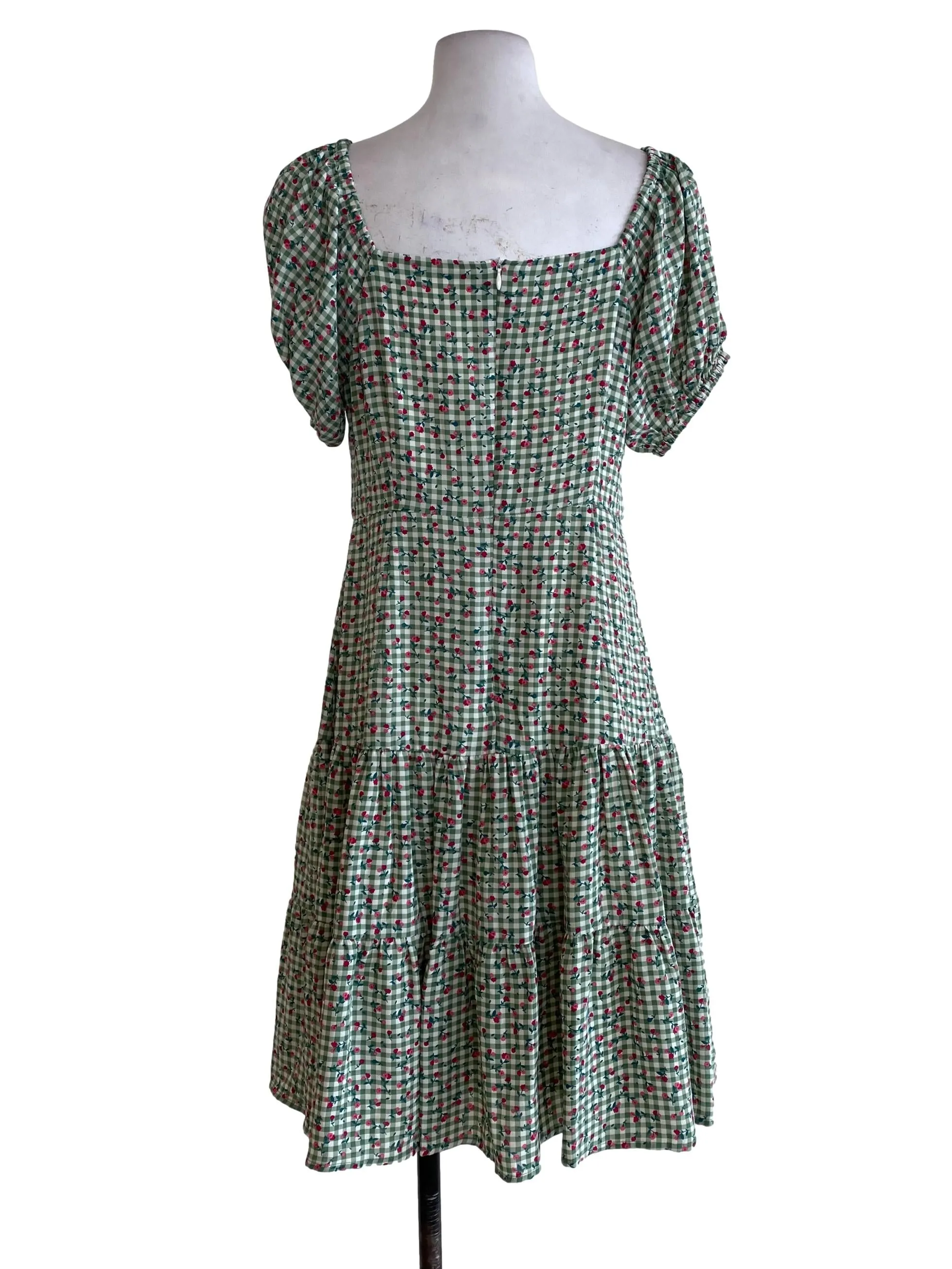 Green Floral Gingham Dress