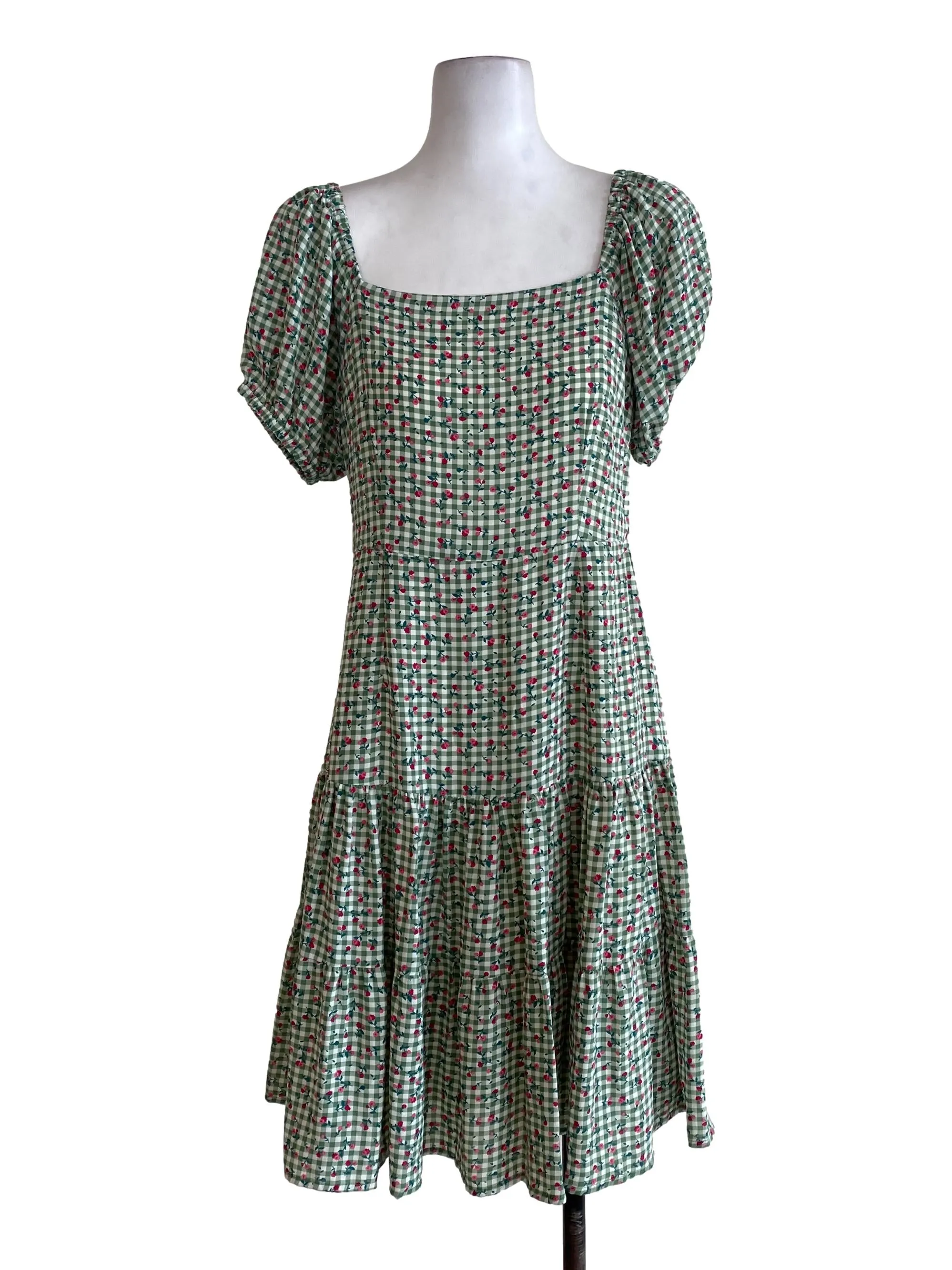 Green Floral Gingham Dress