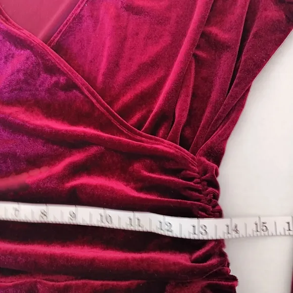 Guberry Rouch V-Neck Velvet Dress Wine/Red Stretch Angle Cut US Size Large