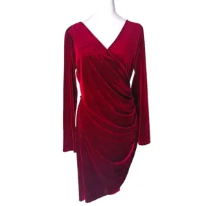 Guberry Rouch V-Neck Velvet Dress Wine/Red Stretch Angle Cut US Size Large