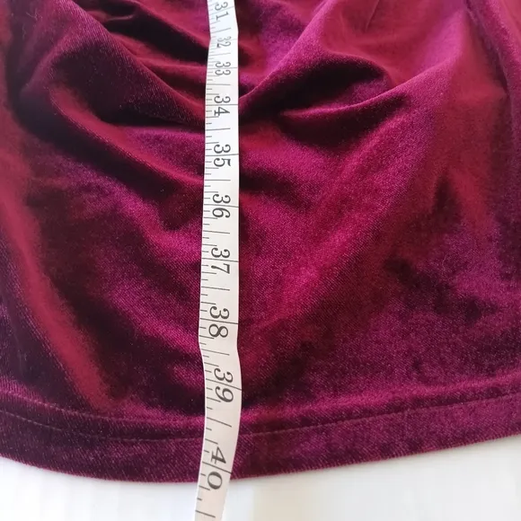 Guberry Rouch V-Neck Velvet Dress Wine/Red Stretch Angle Cut US Size Large