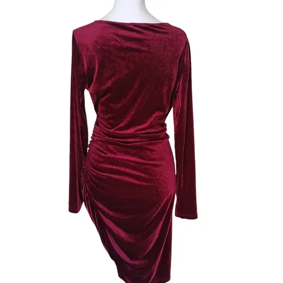 Guberry Rouch V-Neck Velvet Dress Wine/Red Stretch Angle Cut US Size Large