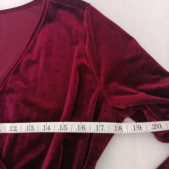 Guberry Rouch V-Neck Velvet Dress Wine/Red Stretch Angle Cut US Size Large