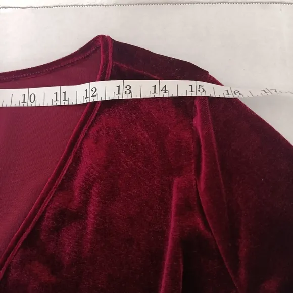Guberry Rouch V-Neck Velvet Dress Wine/Red Stretch Angle Cut US Size Large