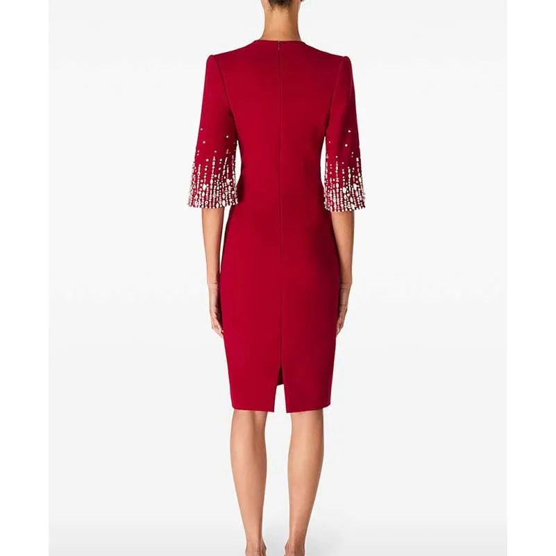 Half-Sleeves V-Neck Knee-Length Cocktail Dress Tailored Collarless Formal Dress
