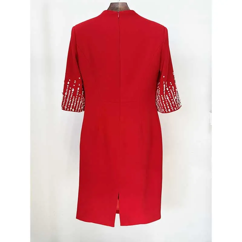 Half-Sleeves V-Neck Knee-Length Cocktail Dress Tailored Collarless Formal Dress