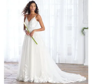 Hand-Beaded And Floral Lace Gown In Ivory Almond Nude