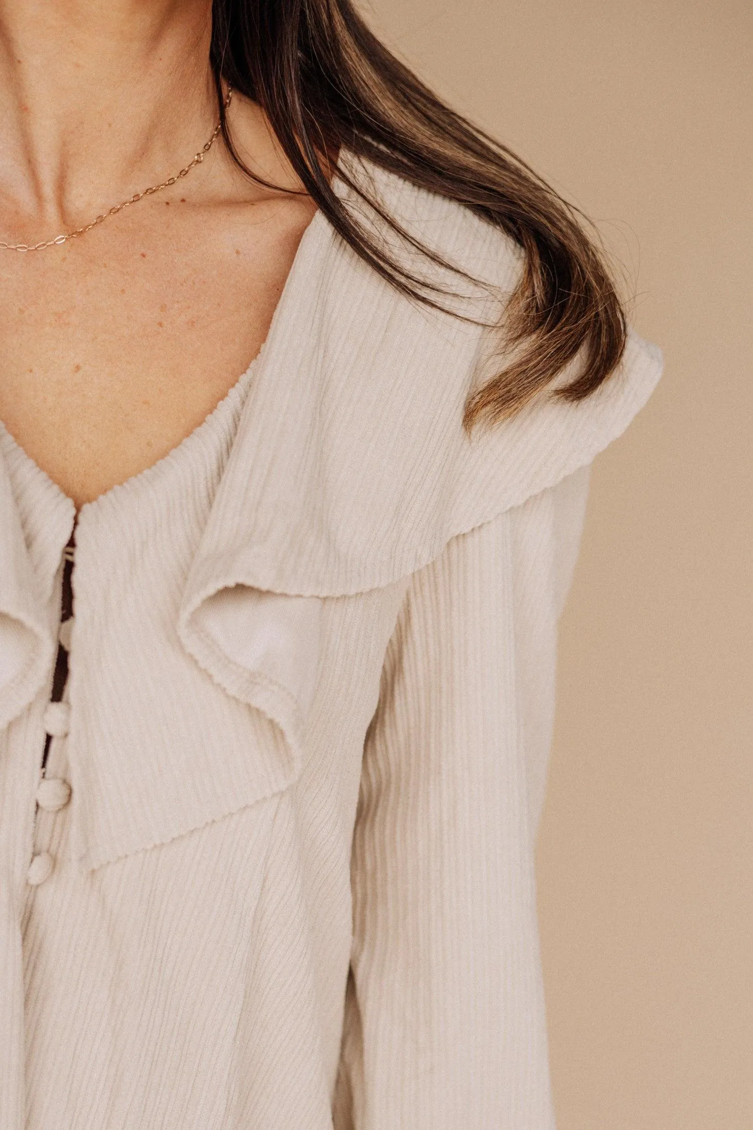 Hart Corduroy Ruffled Puff Sleeve Mini Dress in Taupe