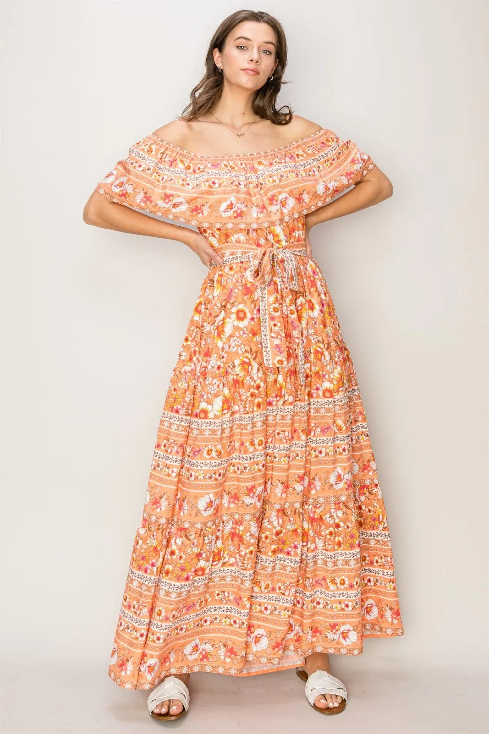 Hazel Blues® |  HYFVE Floral Off-Shoulder Tie Front Maxi Dress