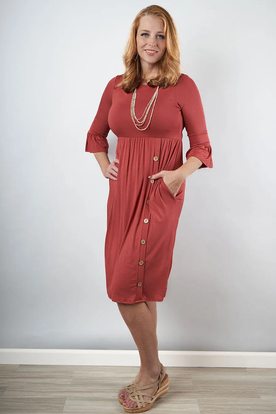 Head Of The Class Midi Dress With Button Detail