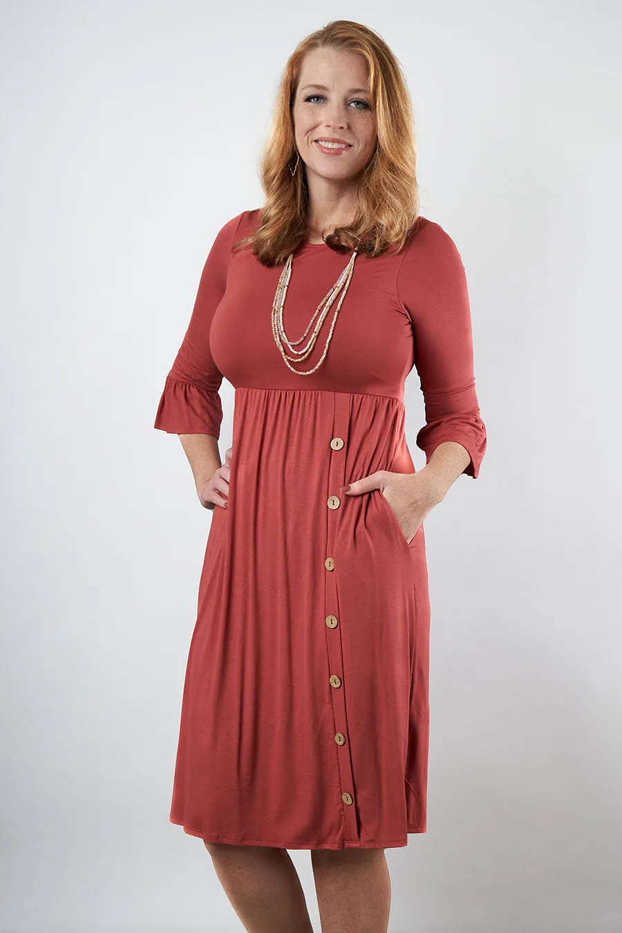 Head Of The Class Midi Dress With Button Detail