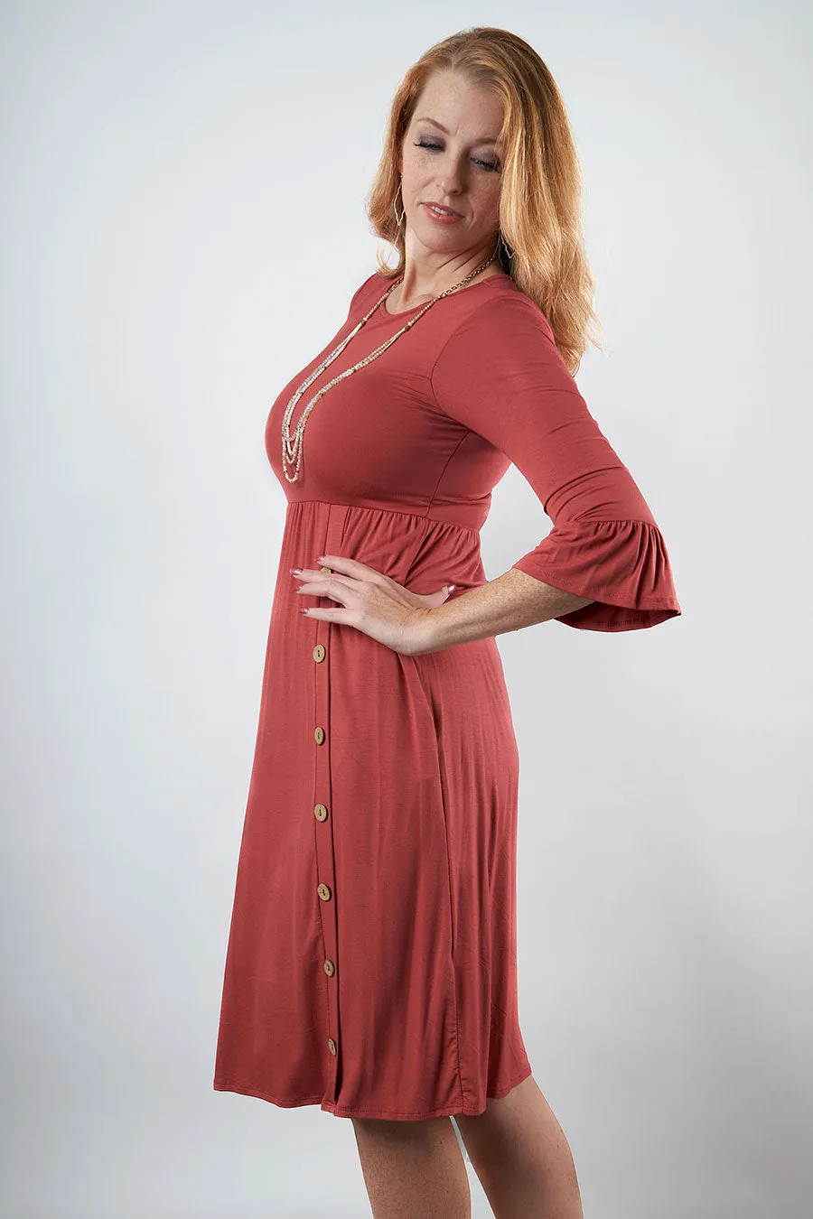 Head Of The Class Midi Dress With Button Detail