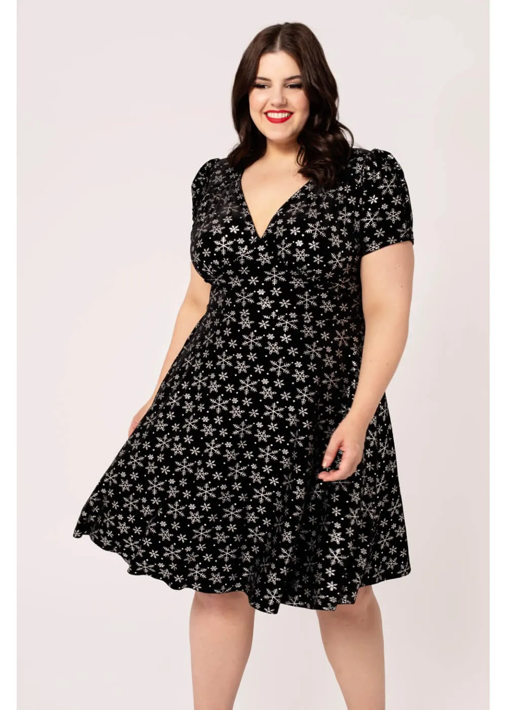 Hell Bunny Eve Snowflakes Velvet 40's A-Line Dress Black
