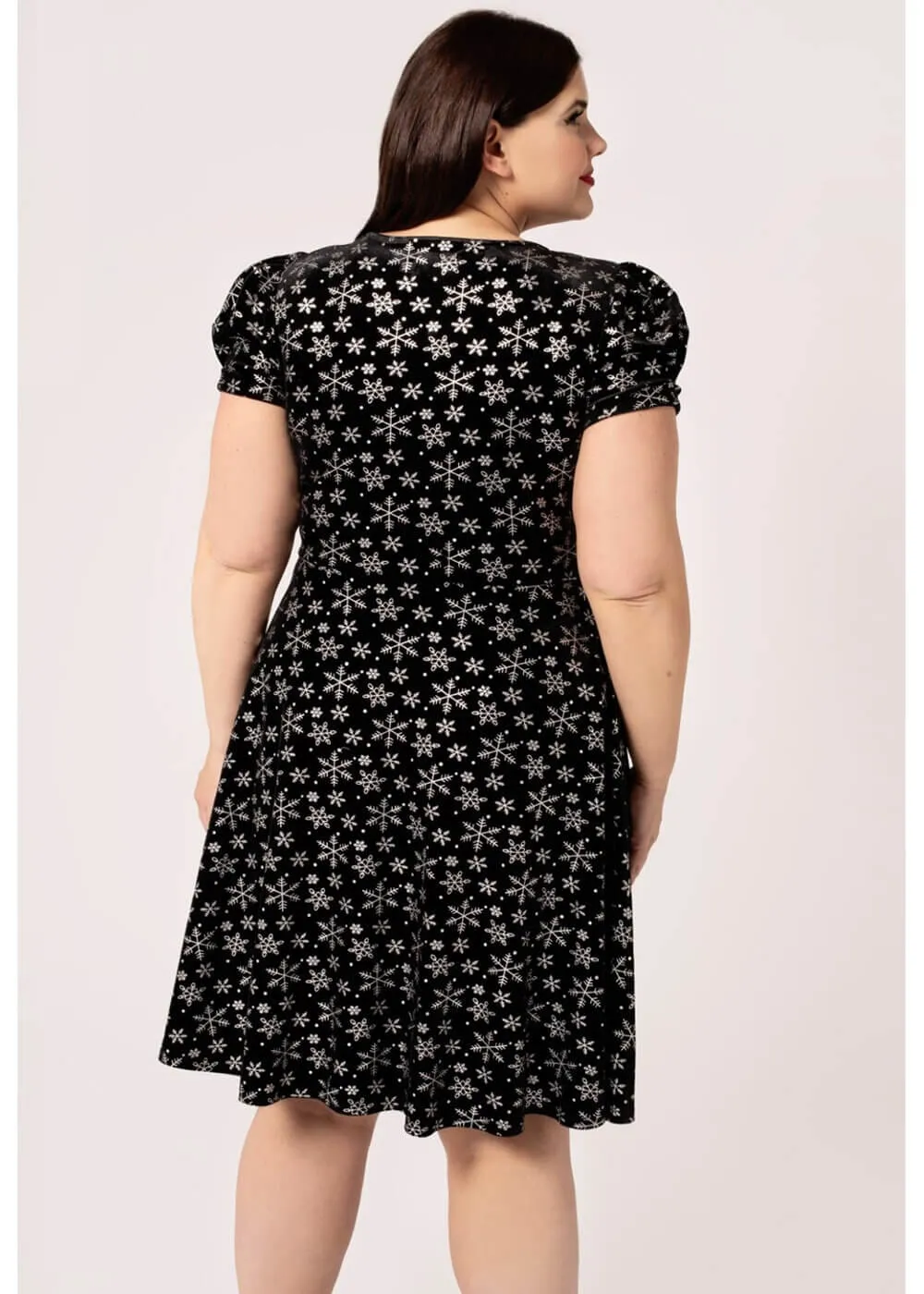 Hell Bunny Eve Snowflakes Velvet 40's A-Line Dress Black