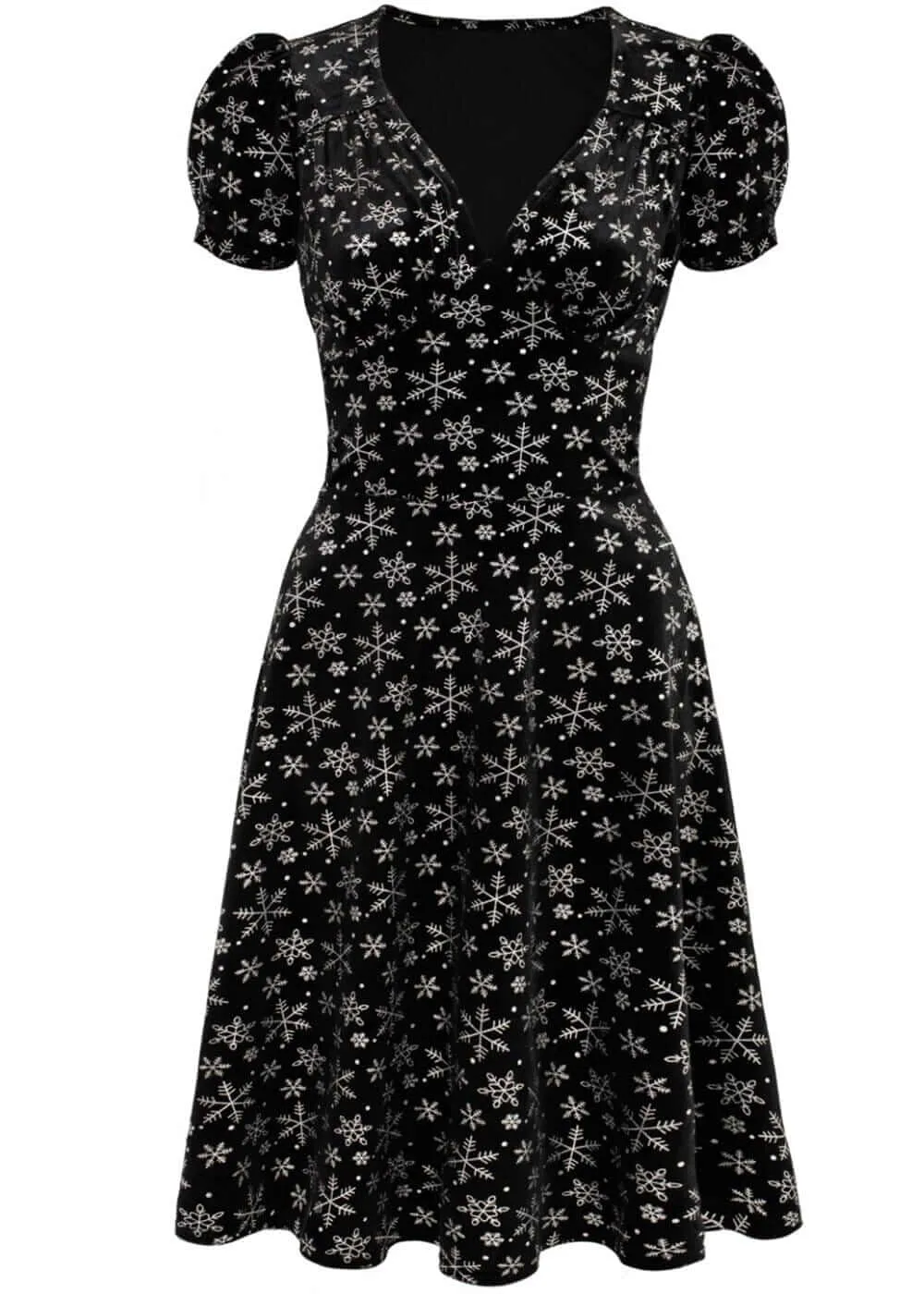 Hell Bunny Eve Snowflakes Velvet 40's A-Line Dress Black