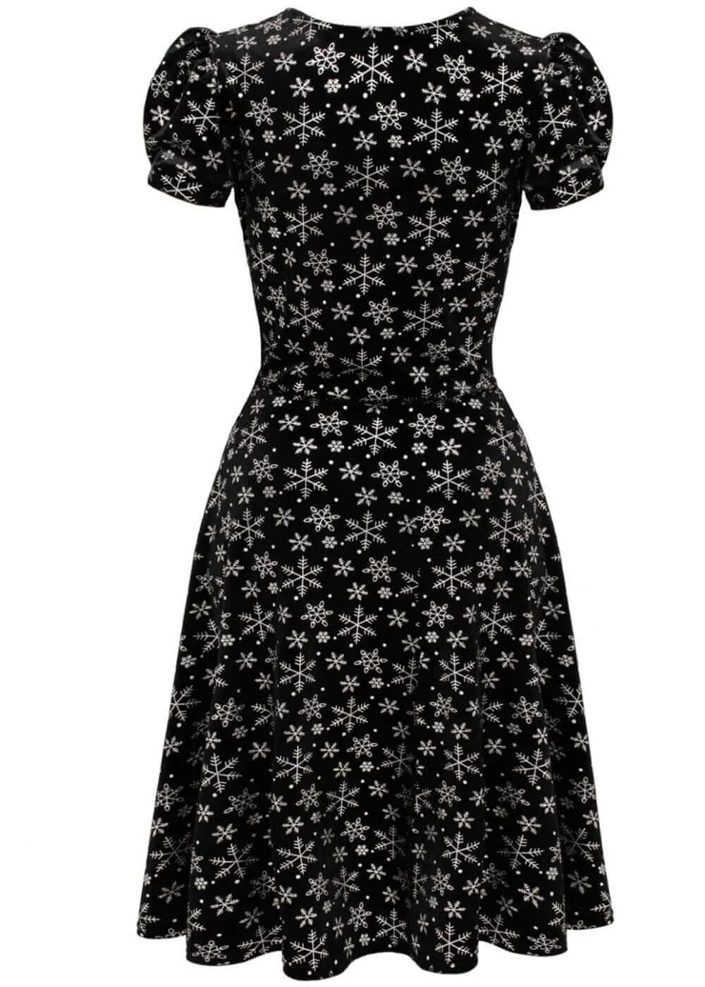 Hell Bunny Eve Snowflakes Velvet 40's A-Line Dress Black
