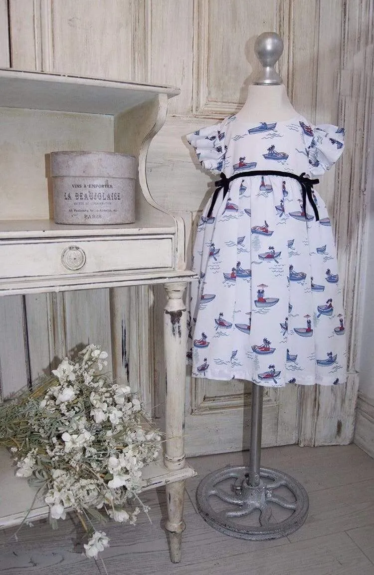 Henrietta: White boat print empire line dress