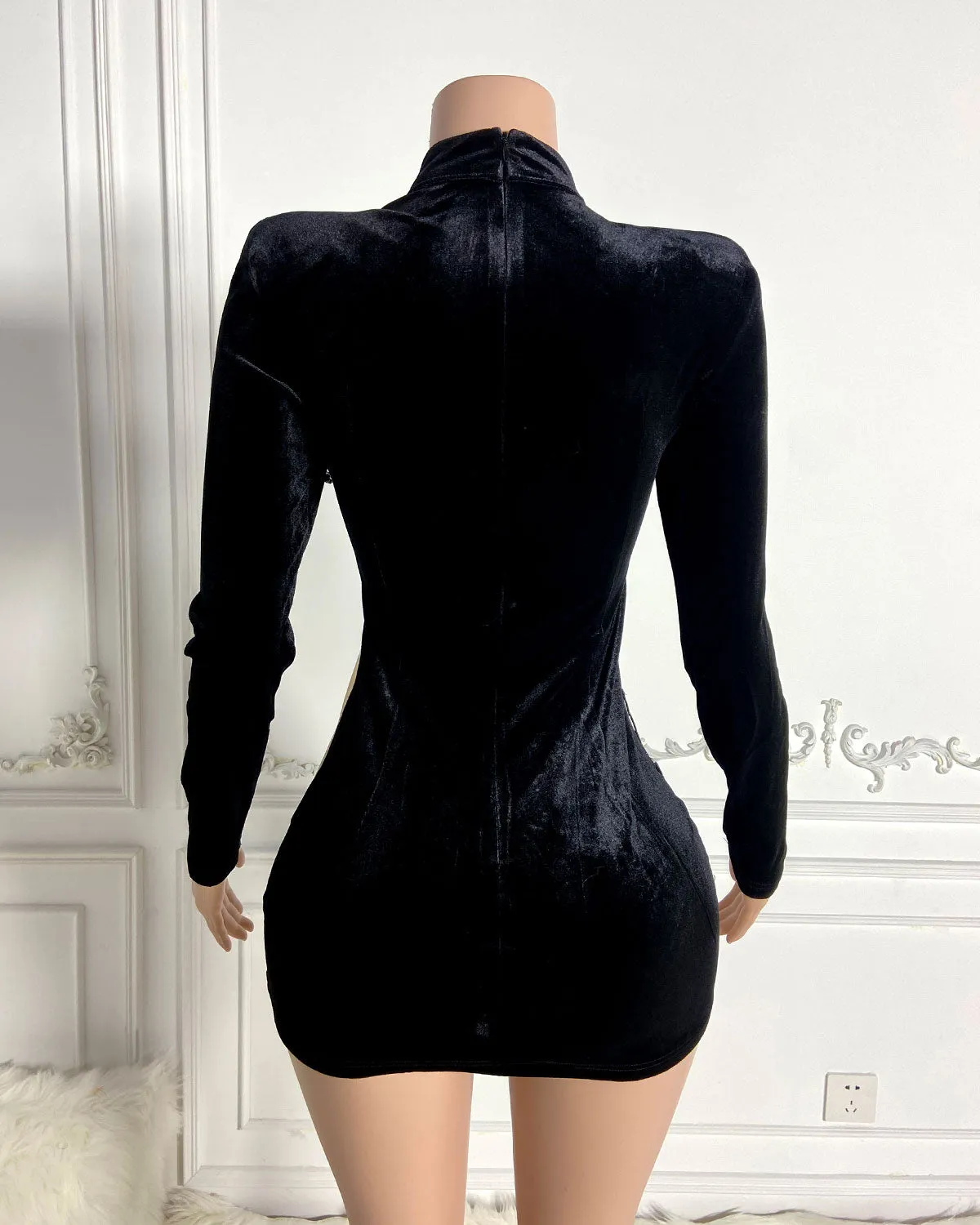 High Neck Diamente Embellished Mini Dress