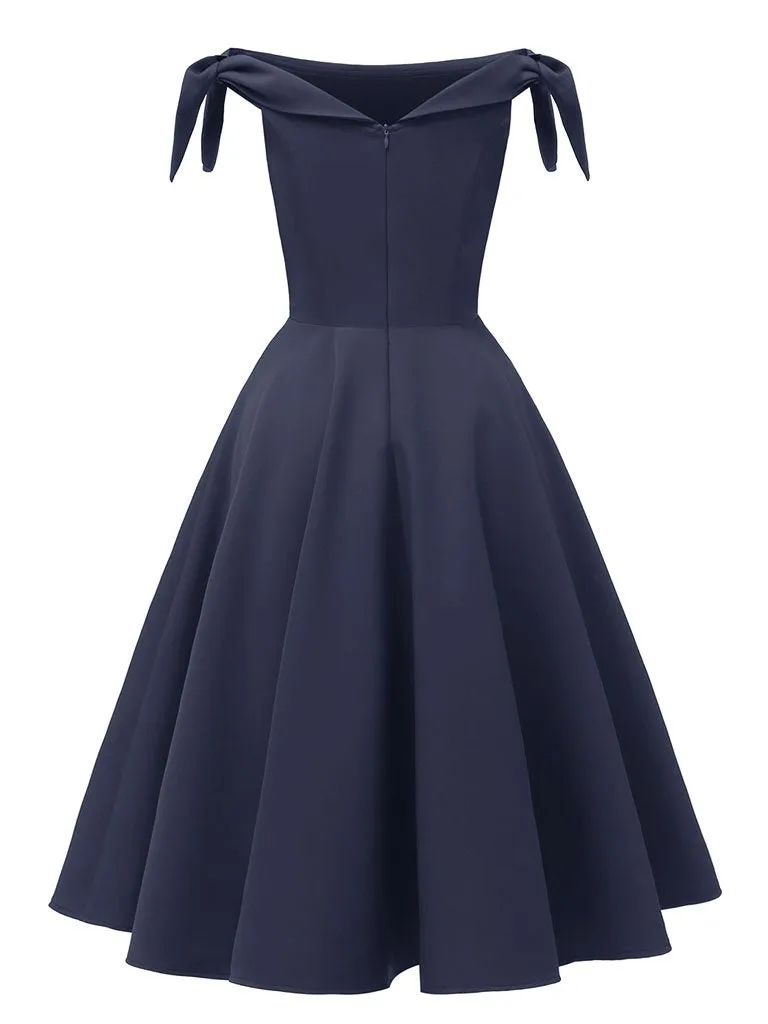 High Waist 1950s Off Shoulder Bow Dress
