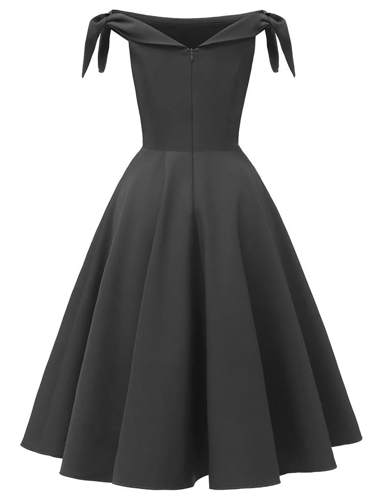 High Waist 1950s Off Shoulder Bow Dress
