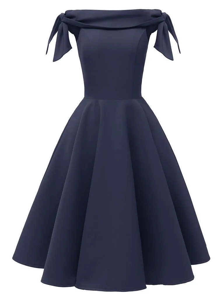 High Waist 1950s Off Shoulder Bow Dress