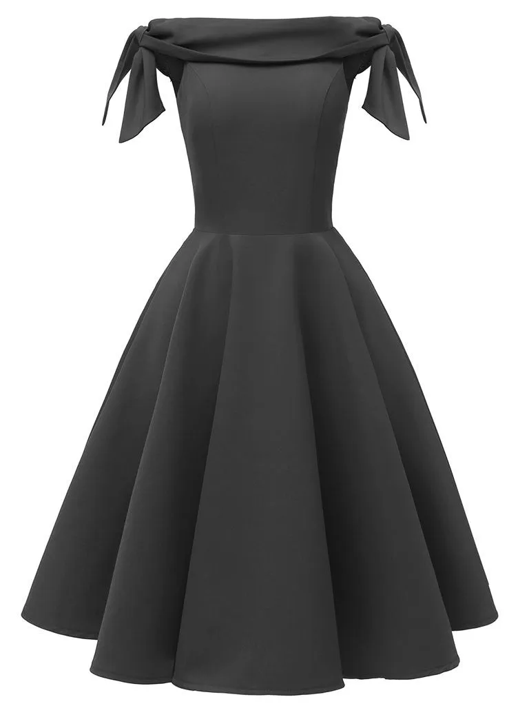 High Waist 1950s Off Shoulder Bow Dress