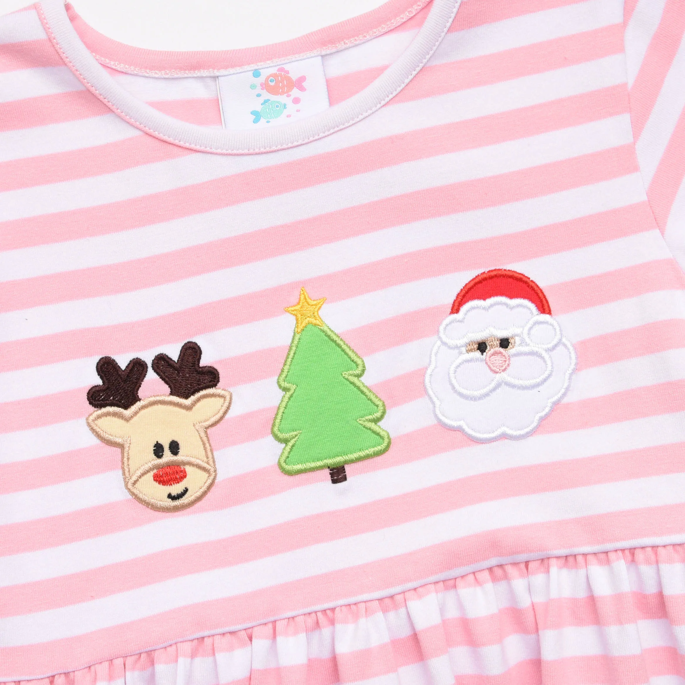 Holiday Favorite Trio Applique Dress, Pink Stripe