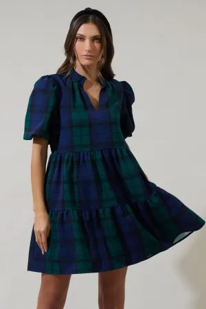 Hudson Plaid Babydoll Mini Dress