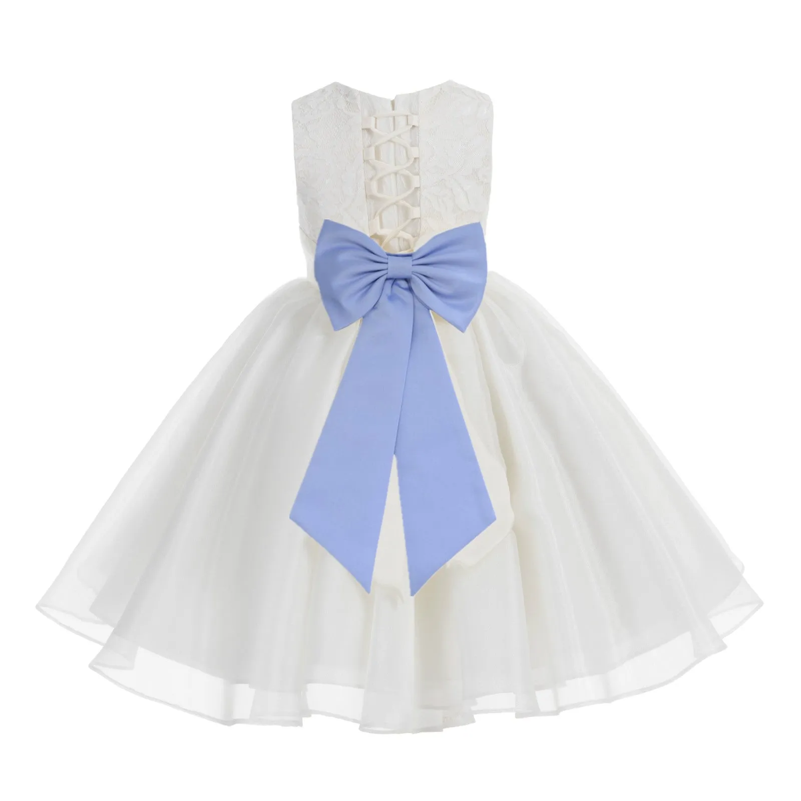 Ivory Lace Organza Flower Girl Dress Elegant Formal Junior Beauty Pageant Communion Baptism 186T(2)