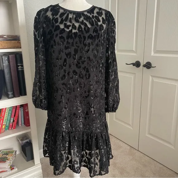J Crew Flutter Hem Drop Waist Leopard Print Shimmer Velvet Burnout Dress Sz 2T