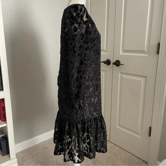 J Crew Flutter Hem Drop Waist Leopard Print Shimmer Velvet Burnout Dress Sz 2T