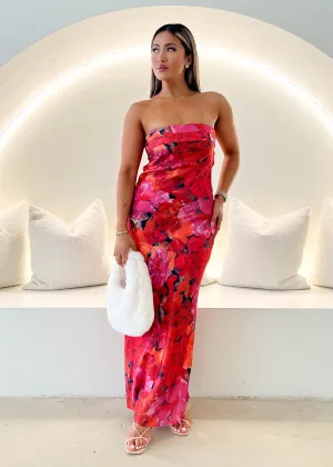 Jamie Strapless Midi Dress - Red Flowers