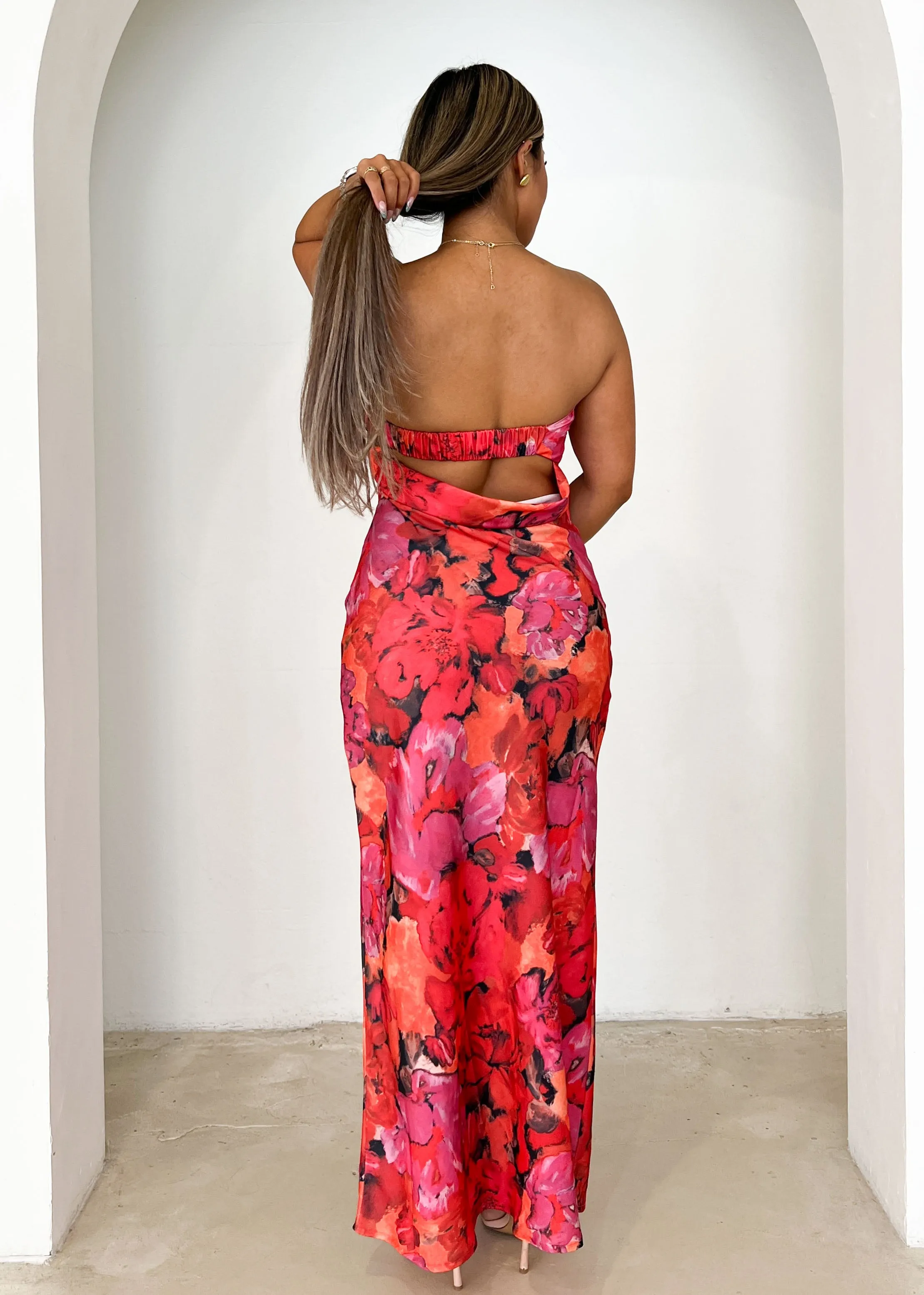 Jamie Strapless Midi Dress - Red Flowers