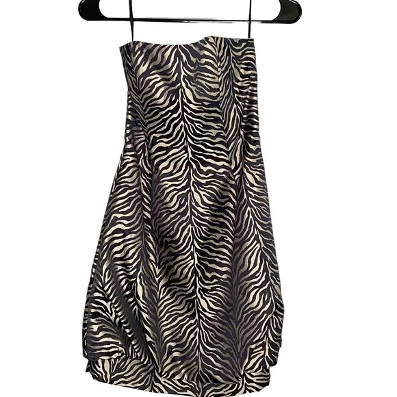 Jessica McClintock Zebra Print Strapless Cocktail Dress Size 2