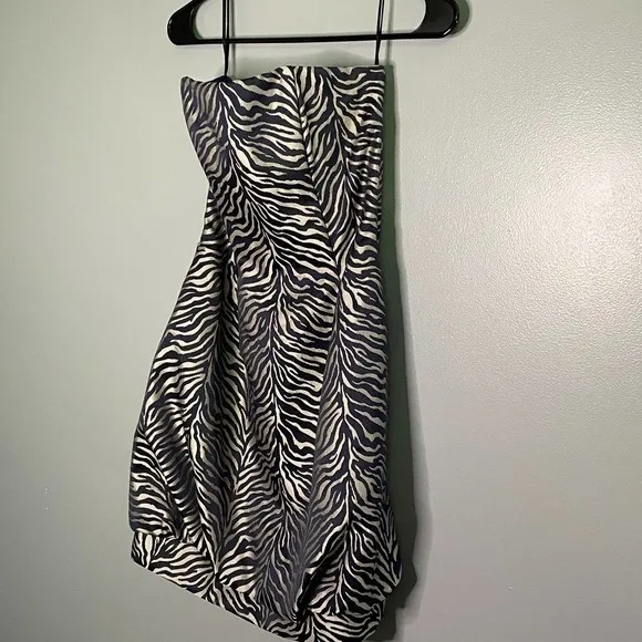 Jessica McClintock Zebra Print Strapless Cocktail Dress Size 2