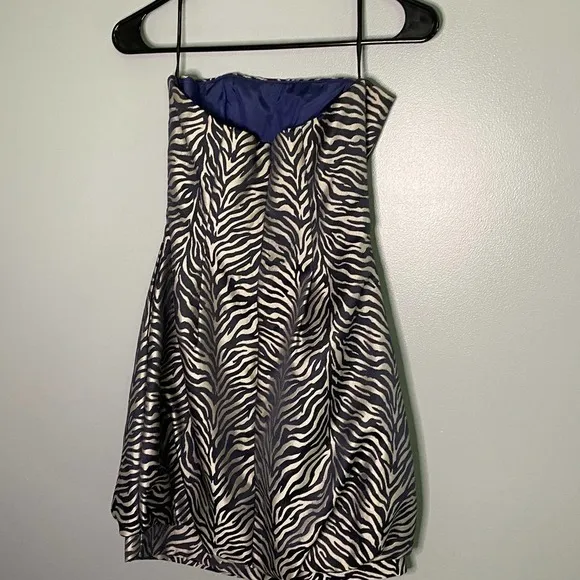 Jessica McClintock Zebra Print Strapless Cocktail Dress Size 2