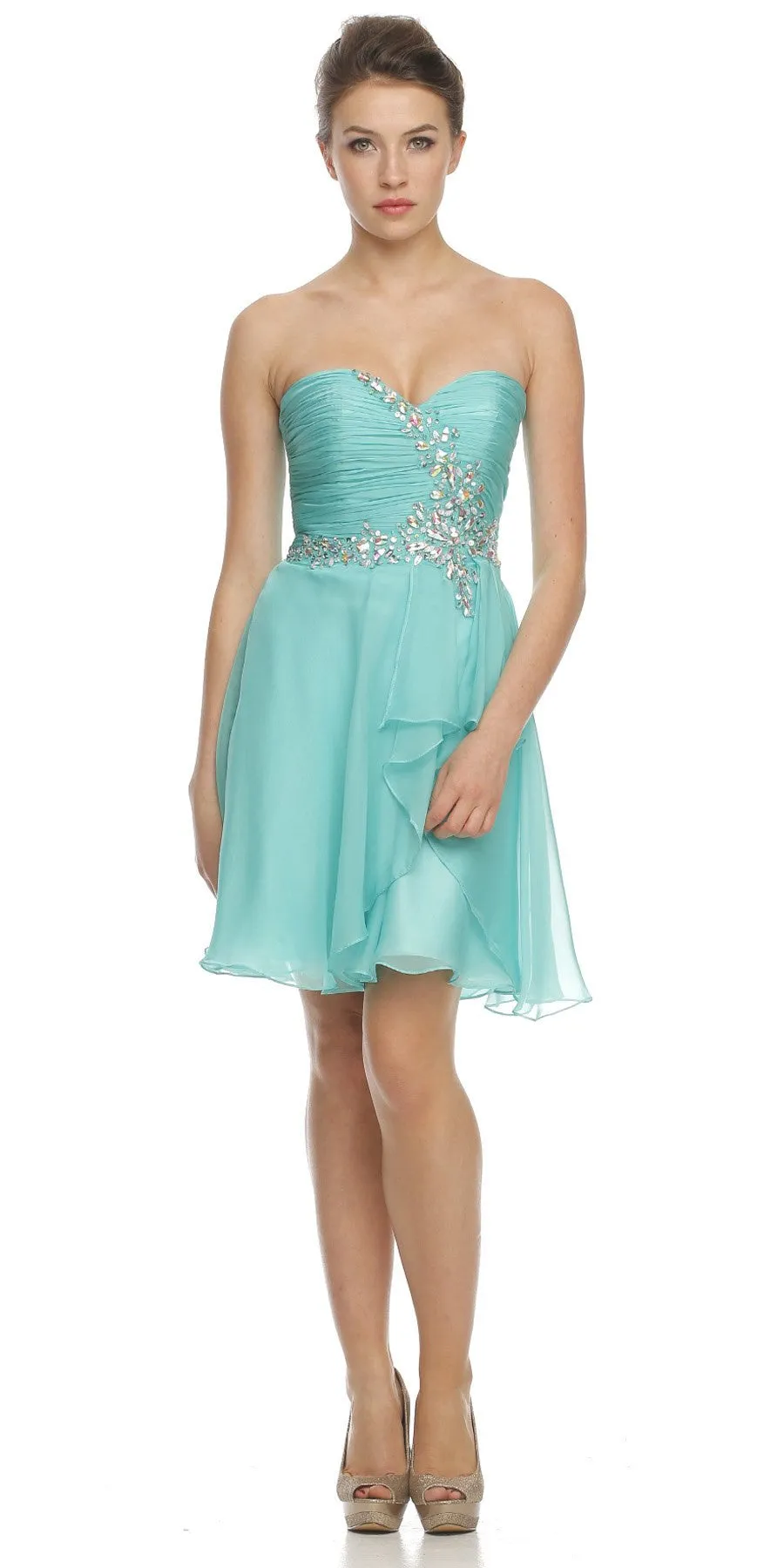 Juliet 741 Strapless Ruched Bodice Homecoming Short Dress