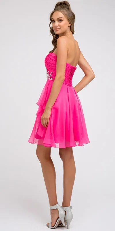 Juliet 741 Strapless Ruched Bodice Homecoming Short Dress