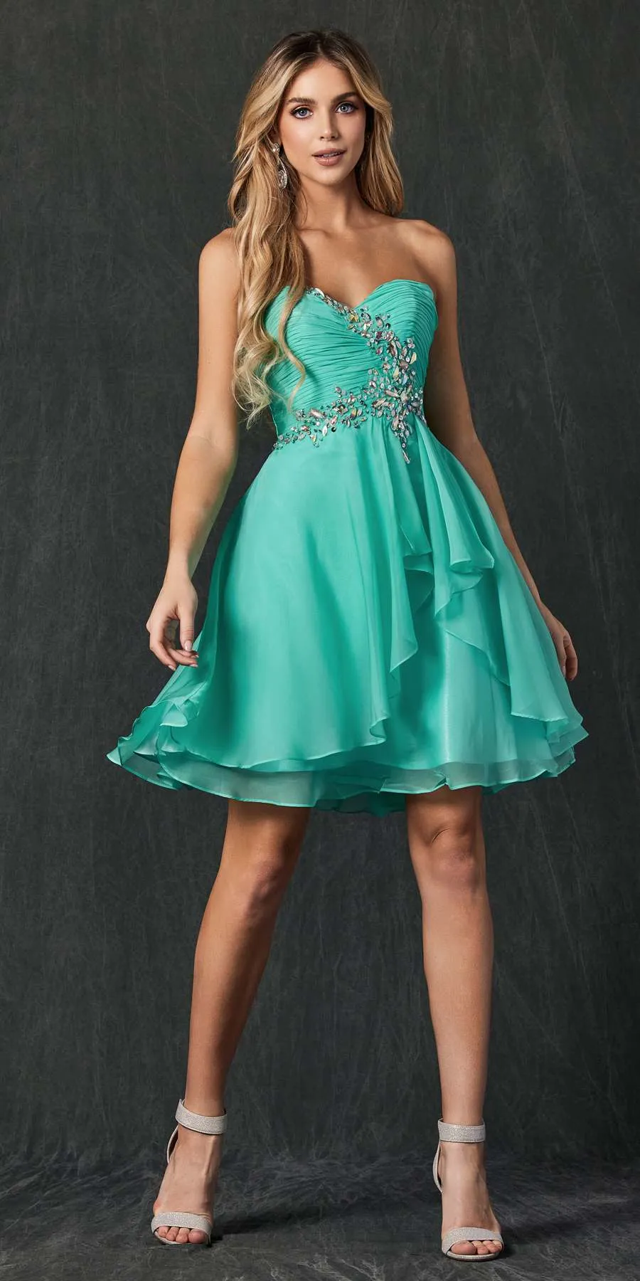 Juliet 741 Strapless Ruched Bodice Homecoming Short Dress