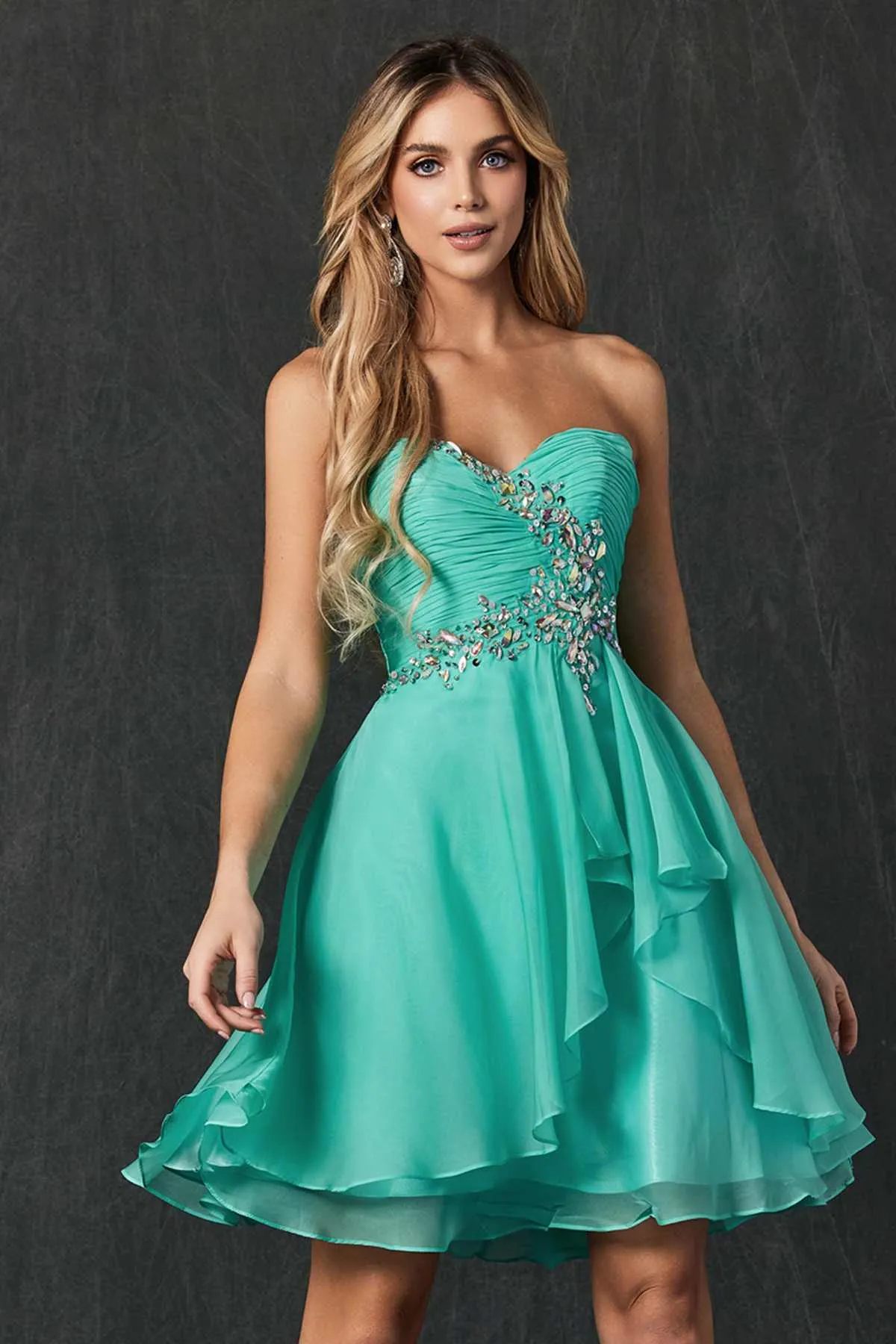 Juliet 741 Strapless Ruched Bodice Homecoming Short Dress