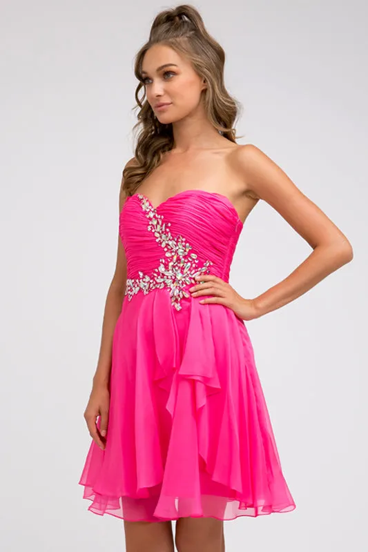 Juliet 741 Strapless Ruched Bodice Homecoming Short Dress
